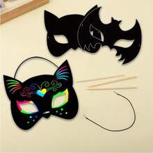 刮擦艺术绘画套装，万圣节礼物创意艺术套装 DIY 工艺用品，适合男孩女孩派对的趣味绘画活动，节日礼物 - GHZ006(6個面具+筆) - 查看 3