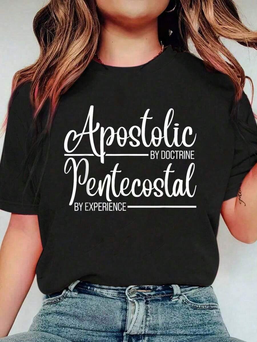 % Cotton Apostolic By Doctrine Pentecostal By Experience-Shirt Women's Men's Plus Size Soft Tee Causal Tops Breathablesummer Graphic Tees - 黑色 - 查看 1