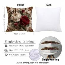 2 件装奢华复古欧式玫瑰花卉印花抱枕套（不含枕芯），尺寸：17.7*17.7 英寸（45*45 厘米）/19.69*19.69 英寸（50*50 厘米）/15.75*15.75 英寸（40*40 厘米），单面印花，涤纶材质，适用于沙发、床、客厅、卧室、汽车、办公室、酒店等场所，四季皆宜，是馈赠亲朋好友的理想之选。