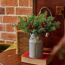 26/45 buc ramuri artificiale de pin cu tulpini de fructe de pădure roșii, ramuri de cedru verde artificial de Crăciun, ace de pin verdeață false pentru coroane, ghirlande, artizanat DIY și decorațiuni de Crăciun