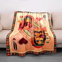 Bohemian Style Playing Card Print Blanket - Suitable For All Seasons, Soft Double-Sided Flannel - Perfect For Bed, Sofa, Camping, And Travel - Machine Washable - Multicolor - View 5