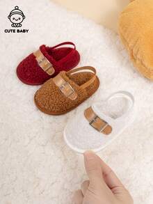 Cute Infant Fleece Slip-On Indoor Soft Bottom Slippers - Brown - View 2