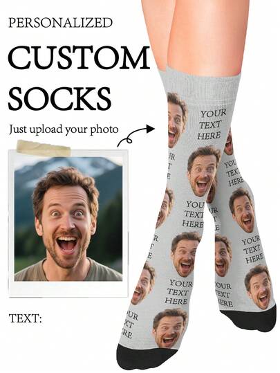 1 Pair Customized Boat Socks, Can Customize Face Pattern, Can Customize Photos, Can Customize Prints, Personalized Funny Face Design, Can Customize Any Image Printed On Socks, Anniversary Gift, Valentine's Day Gift, Birthday Gift, Wedding Gift, Mother's Day Gift, Father's Day Gift, Gift For Best Friend, Gift For Parents, Gift For Boyfriend/Girlfriend, Autumn Socks, Comfortable And Breathable, Create A Cozy Christmas Atmosphere At Home