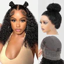 36 Inch 360 Deep Wave Lace Front Wigs Human Hair 250% Density Invisible Strap Snug Fit 360 Glueless Human Hair Wig Pre Plucked Curly 360 Full Lace Wig Brazilian HD Transparent Lace Frontal Wig For Women Black Color
