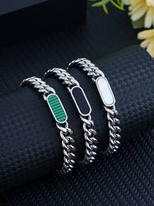1pc Stainless Steel Fashion Cuban Link Design Men's Bracelet, Suitable For Daily Wear