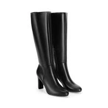 Women's Chunky Heel Knee High Boots Side Zipper Tall Boots Round Toe Solid Color Fashionable Sexy Long Boots For Autumn/Winter - 黑色 - 查看 1