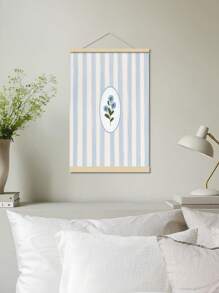 1PC Navy Blue Striped Floral Canvas Wall Art - Vintage Botanical Print Poster, Unframed, Ideal For Bedroom, Living Room, Home Office Decor - Perfect Gift For Friends And Family, Room Decor
