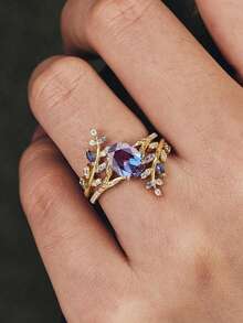 1 PC Luxury Women's Ring, Sparkling Personalized Leaf Shaped Ring, Women's Engagement Ring, Wedding Ring, Commitment Ring, Merry Christmas, Valentine's Day, Anniversary Gift, Jewelry Ring - 紫色 - 查看 4