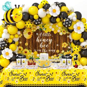 119pcs Bee Balloon Arch Garland Set With Yellow Black White Printed Latex Balloons And Bee Daisy Aluminum Film Balloons, Perfect For Birthday Bee Themed Party, Gender Reveal, Newborn Shower, Wedding Party Decorations