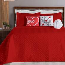Kit Colcha Cobre Leito Casal Queen 8 Peças Elegance Dupla Face Porta Travesseiro Almofadas Decorativas - Vermelho - Visão 2