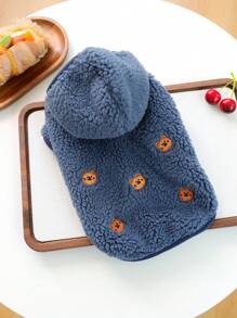 1pc Pet Clothes, Dog/Cat Apparel For Small Dogs/Puppies, Cute Happy Puppy/Kitten Outfit, Warm Fleece Hooded Jacket For Small Dogs, Blue