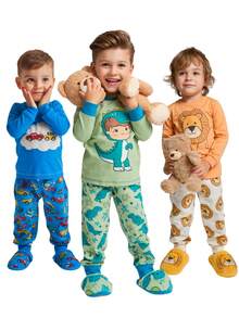 Kit Pijama Brilha no Escuro 6 Peças Menino Infantil Sortidos Inverno Roupa Infantil Masculino - Multicolorido - Visão 5