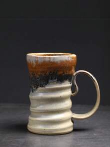 1个500毫升窑烧陶瓷早餐牛奶杯，大容量家用杯，饮水杯，窑烧耳形杯，创意简约复古陶瓷家用办公水杯，厚陶浓缩咖啡杯，复古陶瓷杯，窑烧杯，咖啡杯，手工大容量水杯，厚陶杯 - 彩色 - 查看 15