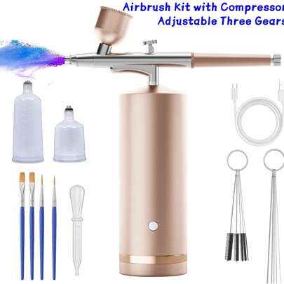 1 pieza Kit de aerógrafo con compresor, pistolas de pulverización - 48 PSI de alta presión, 3 niveles ajustables, juego de aerógrafo recargable inalámbrico sin obstrucciones con boquilla de 0.3 mm y cepillo de limpieza para arte de uñas, pintura y decoración de pasteles