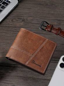 Nueva billetera corta de piel sintética con costura, monedero, múltiples ranuras para tarjetas, gran capacidad para efectivo y tarjetas, disponible en negro, café, marrón claro - ¡Excelente regalo para amigos y familiares!