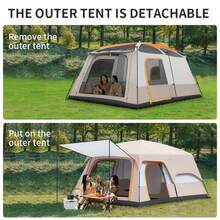 4-6 Person Large Tent For Camping & Outdoor Adventures - Brown All-Season Family Tent With Sunshade, Rain & Wind Protection, Spacious Interior For Living Room, Bedroom, Kitchen, Picnics, Tent For Camping, Picnic Shelter Camping Tent - Multicolor - View 7