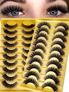 10pairs 5d Mink Fur False Eyelashes,Crossed & Voluminous Natural And Dramatic Lashes - màu đen - Xem 8