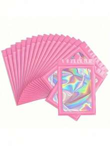 100/50/30/10 件可重复使用 PVC 防尘珠宝袋，渐变色密封珠宝袋，适用于珠宝、耳环、项链、派对包装。 - 粉色 - 查看 2