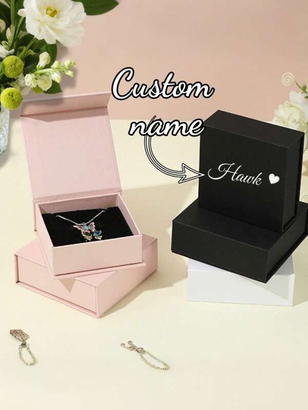 1 pieza Caja de joyería personalizada para collar, pulsera, anillo, con tapa magnética, caja de joyería para collar, aretes, pulsera, compromiso, regalo de dulces y aniversario/cumpleaños, caja de joyería personalizada