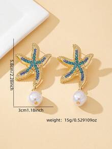 1 Đôi bông tai hình sao biển và ngọc trai thời trang hình học - Nhiều màu - Xem 5