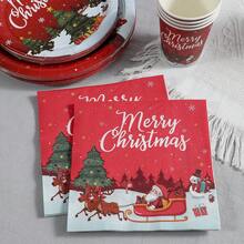 117 Peças/Conjunto Suprimentos Descartáveis para Festa com Tema de Natal, Inclui Copos de Papel, Pratos, Guardanapos - Multicolorido - Visão 6