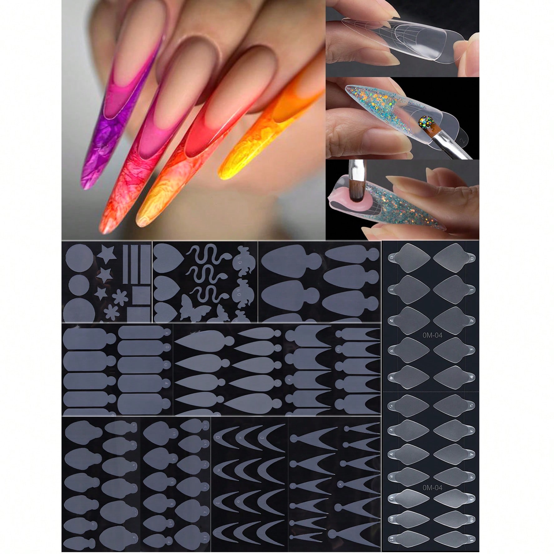 Soft Silicone French Line Clear Dual Nail Forms False Tips Fringe Guides Sticker Pad Reusable Extension Nail Mold Manicure Art Accessories Tools, DIY Manicure Supply For Salon, Great Gift For Girl And Woman