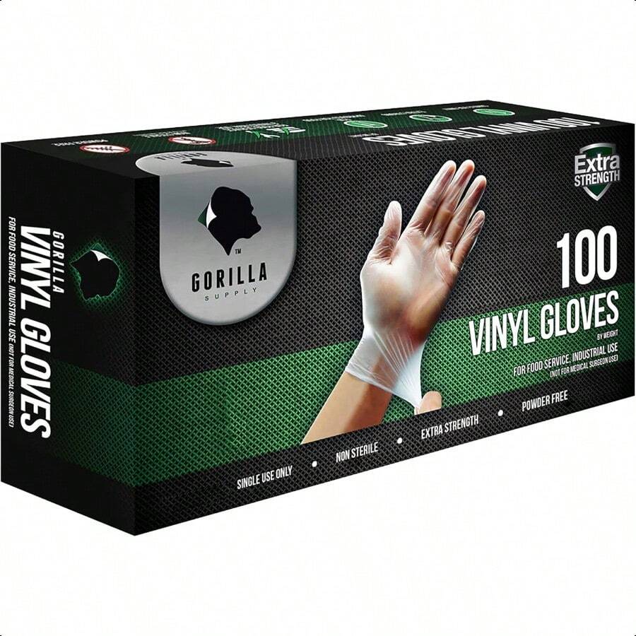 GORILLA SUPPLY Disposable Heavy Duty Vinyl Gloves Latex And Powder Free  Food Safe 100 300 1000 S M L XL