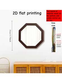 Espejo de pared acrílico minimalista moderno de doble capa - Forma única, diseño elegante, estilo art decó octagonal, adecuado para salas de estar, dormitorios y baños - Regalos para el Día del Padre y el Día de la Madre, actualización de dormitorio | Estilo art decó | Acentos de grano de madera natural, decoración de pared de espejo plano, baño, sala de estar, dormitorio, decoraciones de pared del baño, Navidad, días festivos
