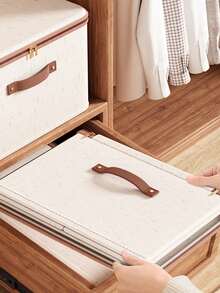 1pc Beige Linen Fabric Zipper Storage Box With Lid - Foldable, Washable, Suitable For Wardrobe Storage Box, Clothes, Underwear, Socks, Lingerie, Suitable For School Supplies, School Accessories Household Use