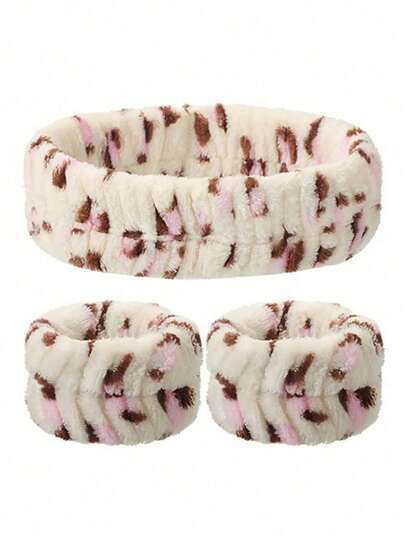 3pcs Leopard Print Headband & Wristband Set, Hair Accessories & Wrist Decor, Hairstyling Set, Claw Clips, Gifts