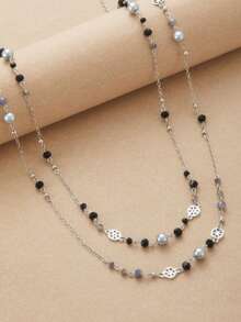 2件套法式时尚仿珍珠长项链，女士派对聚会配饰，优雅珠宝 - 長項鍊 - 查看 7