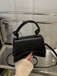 时尚迷你通勤手提包，方便实用，采用PU皮革制成，女士方形手提包设计，简约迷你纯色斜挎包，翻盖多功能纹理单肩包，女士手提包