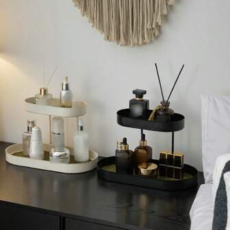 1 st byrå veranda nyckel parfymhylla järnkonst kosmetika förvaringslåda aromaterapi skrivbordsbricka tvättbord 1 st högkvalitativ badrumskommod kosmetisk parfymförvaringshylla, tvålagers förvaringshylla för toalettbord, förvaringslåda för hudvårdsprodukter för hemmet