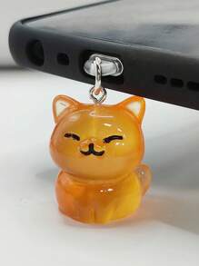 1pc Glow-In-The-Dark Resin Smiling Cat Pendant Phone Dust Plug Charm, Phone Decoration
