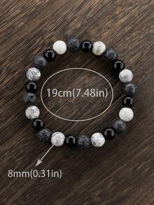 8mm Men's Fashion Casual Beaded Bracelet Map Jasper & Lava Stone & Obsidian Crystal Healing Power Bracelet, Natural Stone Bracelet, Spiritual Clarity And Focus Jewelry Gift