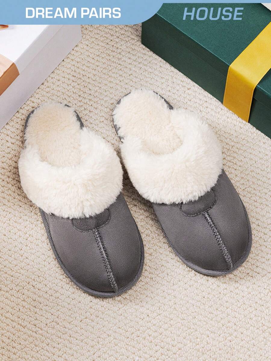 Women House Slippers Fuzzy Fluffy Furry Cozy Home Bedroom Comfy Winter Cute Warm Indoor Outdoor Shoes - Xám - Xem 1