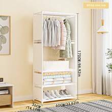 1个多功能金属衣帽架，1-3层简约衣架带鞋架，黑/白防尘衣柜收纳架，新款卧室落地式衣帽架，时尚简约加厚钢管收纳架 - 彩色 - 查看 6