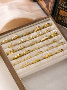 3/6/9/12/14/16/20/26pcs Minimalist Elegant Stainless Steel Women Rhinestone Mixed Batch Rings, Suitable For Men & Women, Daily Matching, Festivals, Engagements, Weddings, Gifts For Lovers, Friends, Family, Random Styles & Sizes