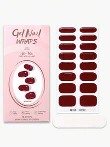 16 strisce di gel per unghie semi-indurite, avvolgimenti completi per unghie in gel semplici color borgogna, manicure facile, manicure rapida, adesivi per arte di unghie per signore per uso domestico fai-da-te - Rosso - Visualizzare 3