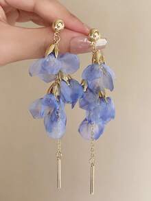 1 Cặp bông tai dài hình hoa gạc bằng kim loại, thời trang dự tiệc bãi biển giản dị dành cho nữ - Màu tím - Xem 8