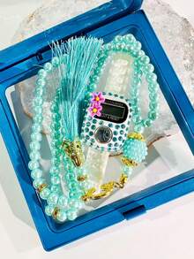 99pcs Faux Pearl 2-Piece Rosary Beads Set With Counter, Popular Item In Middle East, Muslim, UAE, Dubai, Pakistan, Dotted Design - Multicolor - View 3