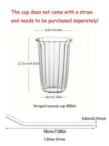 1PC 420ml 14.2oz Vertical Stripes Glass Cup, Flower Shaped Water Cup, Iced Coffee Cups, Drinking Cups, Transparent Glass Cup, Portable And Simple Style Water Cup, Reusable High-Quality Coffee & Juice Cup, Multi Functional Beverage Container, Perfect For Home, Office, Beach, All Kinds Of Parties, Suitable For Cold Drinks, Coffee, Juices, Whiskey, Milk, Iced Americano And Latte Drinks, Drinking Glass ﻿