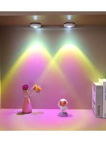 1pc Vibrant Color Changing LED Wall Light - White Hexagon Cat Eye Design, Rainbow & Sunset Projection, Dimmable, Battery Powered (3xAAA), Modern Standalone Kitchen, Bathroom Or Living Room Decor, Kitchen Lighting | Modern Wall Lamp | Plastic Structure, LED Illumination