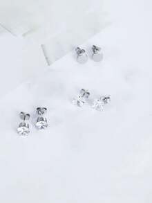 3 Paar hypoallergene CZ Ohrstecker in Silberfarbe für Damen und Herren, vergoldete quadratische und runde CZ Ohrstecker für empfindliche Ohren