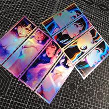 4pcs Anime Girl, JDM, Japanese, Otaku, ACGN Vaporwave Themed Laser Holographic Stickers, Suitable For Cars, Motorcycles, Laptops, Skateboards, Refrigerators, Nostalgic Decor