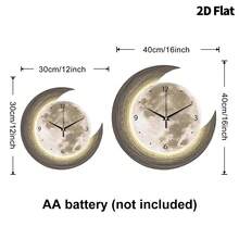 2D Flat, 1pc Modern Creative Moon Art Decorative Wall Clock, Super Silent Quartz Movement, No Ticking Sound, Decorative Clock For Living Room, Bedroom, Office, Kitchen And Cafe, Perfect For Christmas, New Year, Valentine's Day Gifts - Multicolor - View 3