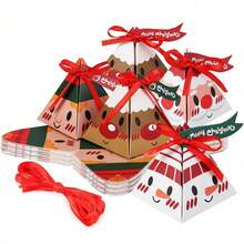 12pcs Festive Christmas Gift Boxes - Pre-Assembled Triangle Treat Containers With Ribbons, Cartoon Christmas Snowman & Santa Claus & Reindeer Design For Christmas Decor, Christmas Gift Wrapping Supplies - Multicolor - View 5