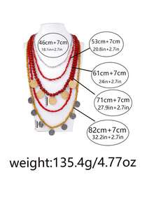 1 件复古多层串珠几何合金吊坠项链，休闲简约奢华百搭女士项链配饰 - 幾何吊墜項鍊 - 查看 8