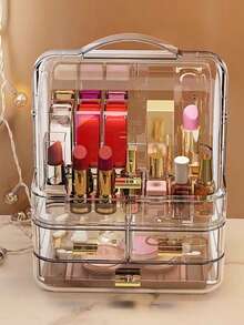 便携式迷你化妆品桌面收纳盒 - 耐用透明塑料化妆品收纳盒带抽屉 - 隔断收纳展示架 - 高颜值轻奢口红收纳盒 - 香水架 - 美妆收纳整理 - 首饰收纳盒 - 适用于居家房间浴室梳妆台多功能收纳配件 - 女生美妆必备 - 节日礼物 (透明) - 彩色 - 查看 5