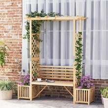 Lifezeal Patio Garden Bench Arbor Arch With Pergola Planting Box Side Trellis For Vines - 自然的 - 查看 5